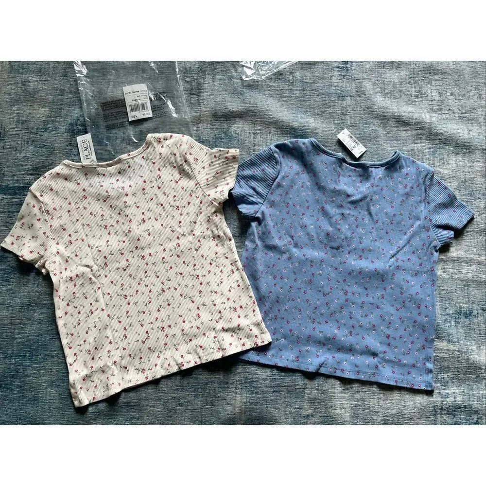 NWT! Children's Place White Blue Floral Short Sleeve Tees Lot of 2 Girls XXL
